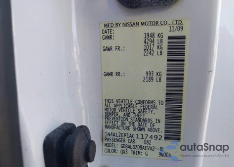 2010 Nissan Altima 2.5 S from USA, damaged, VIN 1N4AL2EP1AC117492